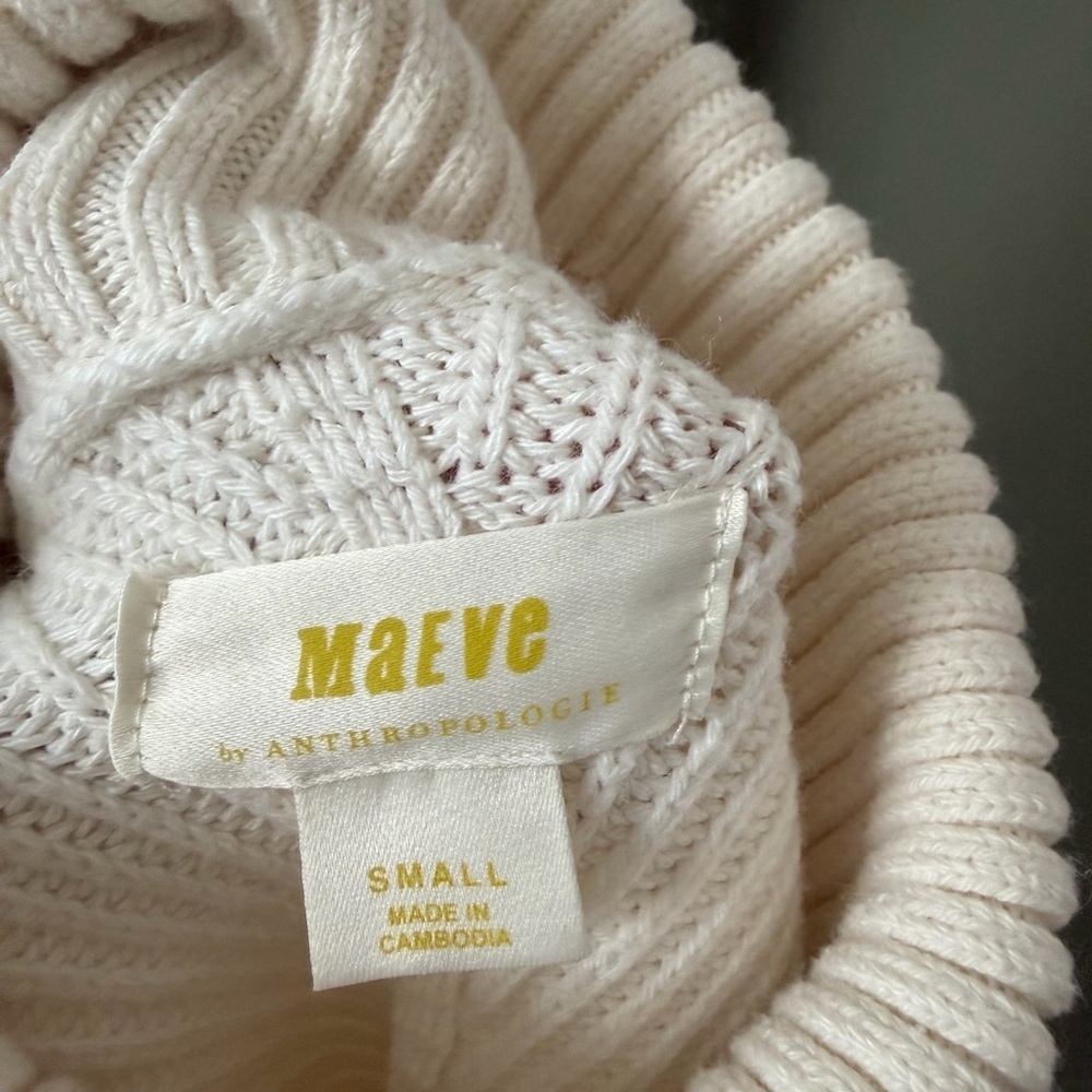 Anthropologie Cream Turtleneck Sweater- Size S - Picture 6 of 7